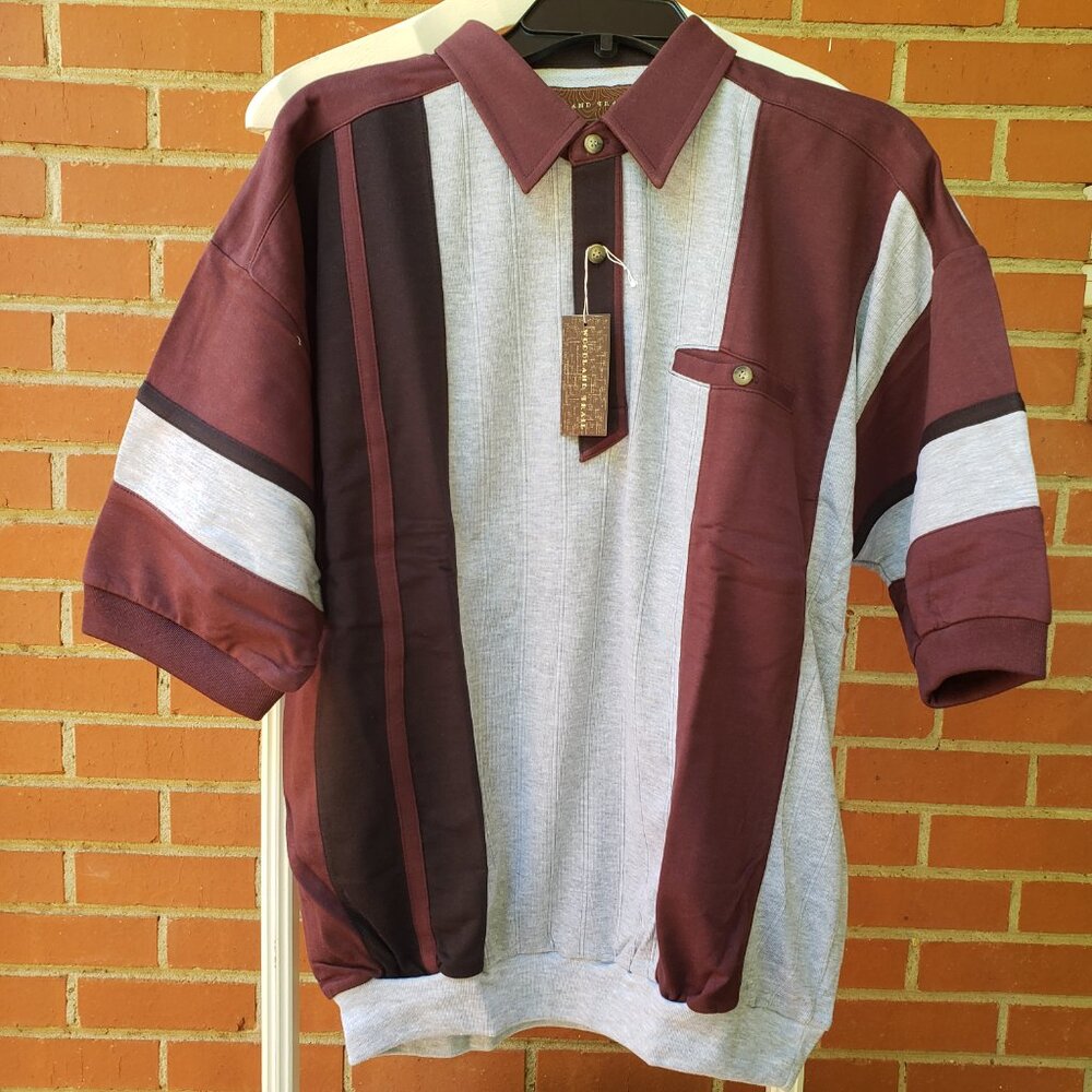 BNWT WOODLAND TRAIL Traveler polo in Grey - Maroon - Black (L) color block